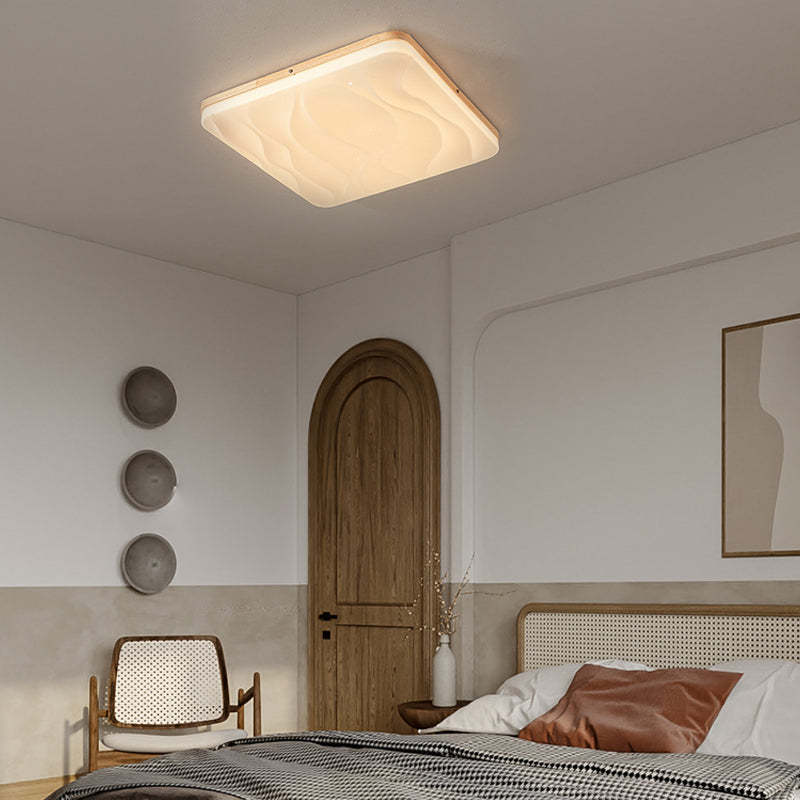 Round Wood Dimmable Modern LED Ceiling Fixture