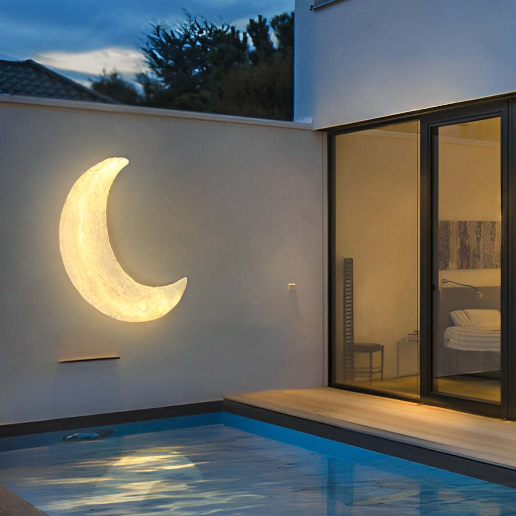 Creative Resin Moon Waterproof LED Modern Outdoor Wall Sconce Lighting-Lighom