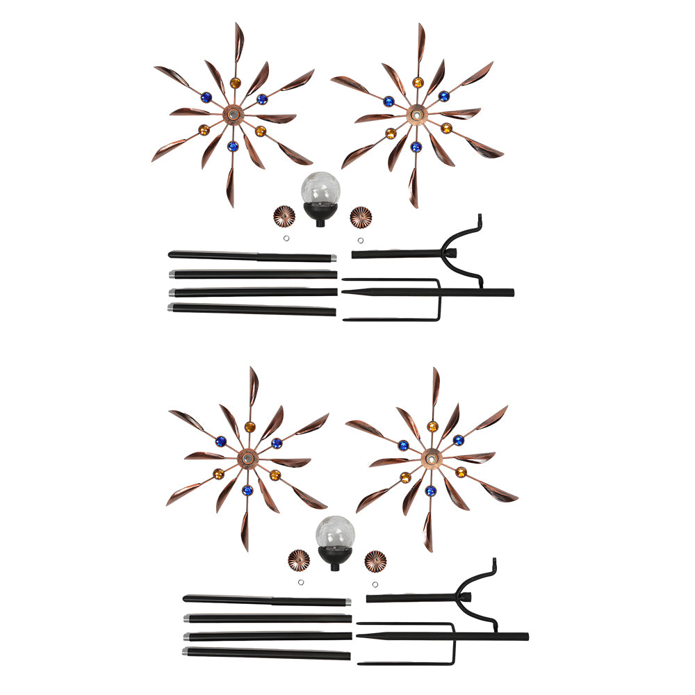 Vintage Iron Wind Spinner Garden Stake Lights - 2-Pack Solar Pathway Decor-Lighom