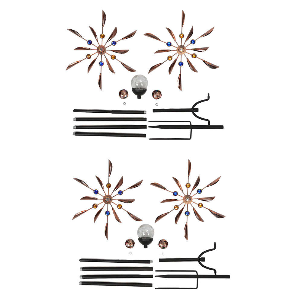 Vintage Iron Wind Spinner Garden Stake Lights - 2-Pack Solar Pathway Decor-Lighom