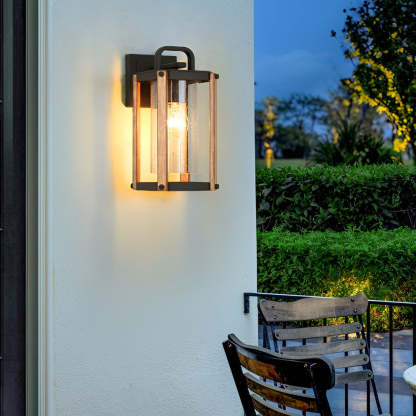 Lantern Shaped Waterproof Glass Black Industrial Outdoor Wall Sconce Lighting-Lighom