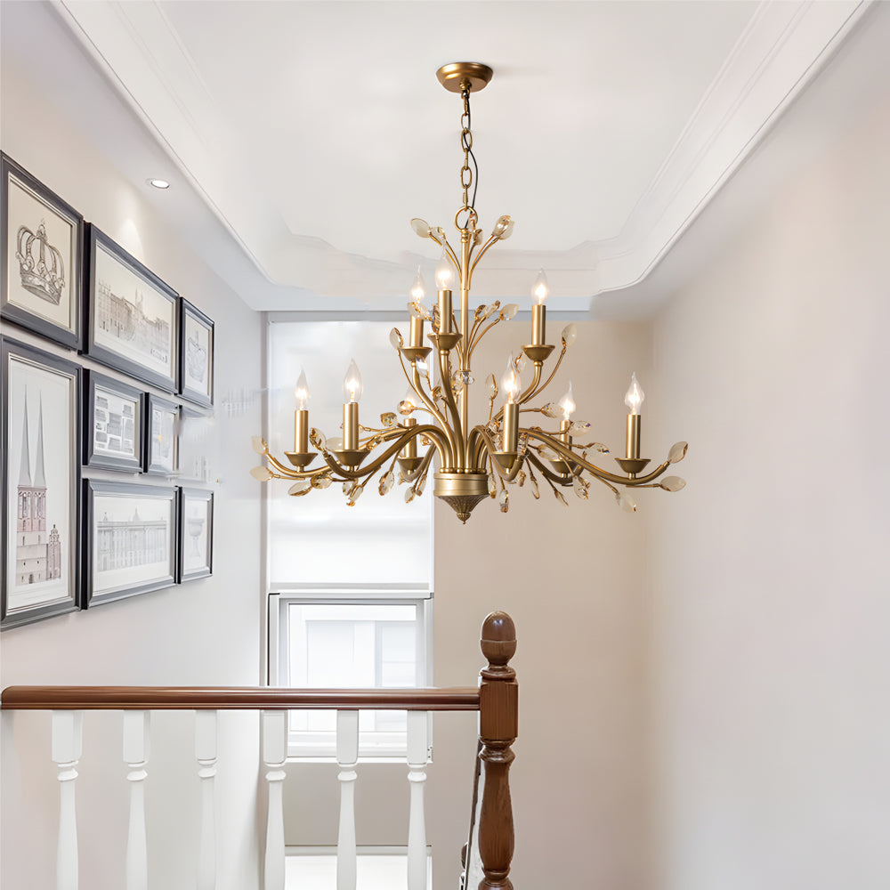 Brass Branch Candle Vintage Crystal Chandelier