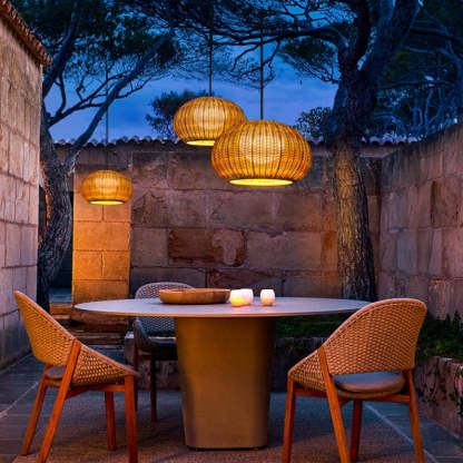Lantern Shaped Waterproof Rattan Modern Outdoor Wall Lamp Chandelier-Lighom