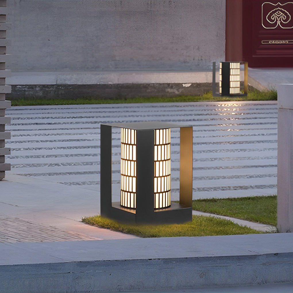 Square Lantern Waterproof LED Black Modern Backyard Landscaping Lights-Lighom
