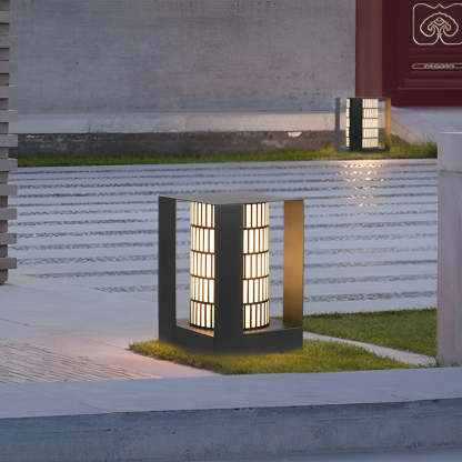 Square Lantern Waterproof LED Black Modern Backyard Landscaping Lights-Lighom