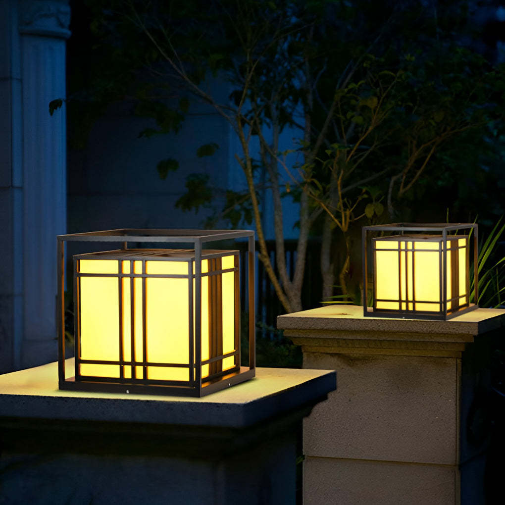 Retro Square Waterproof LED Black Modern Outdoor Post Caps Lights-Lighom