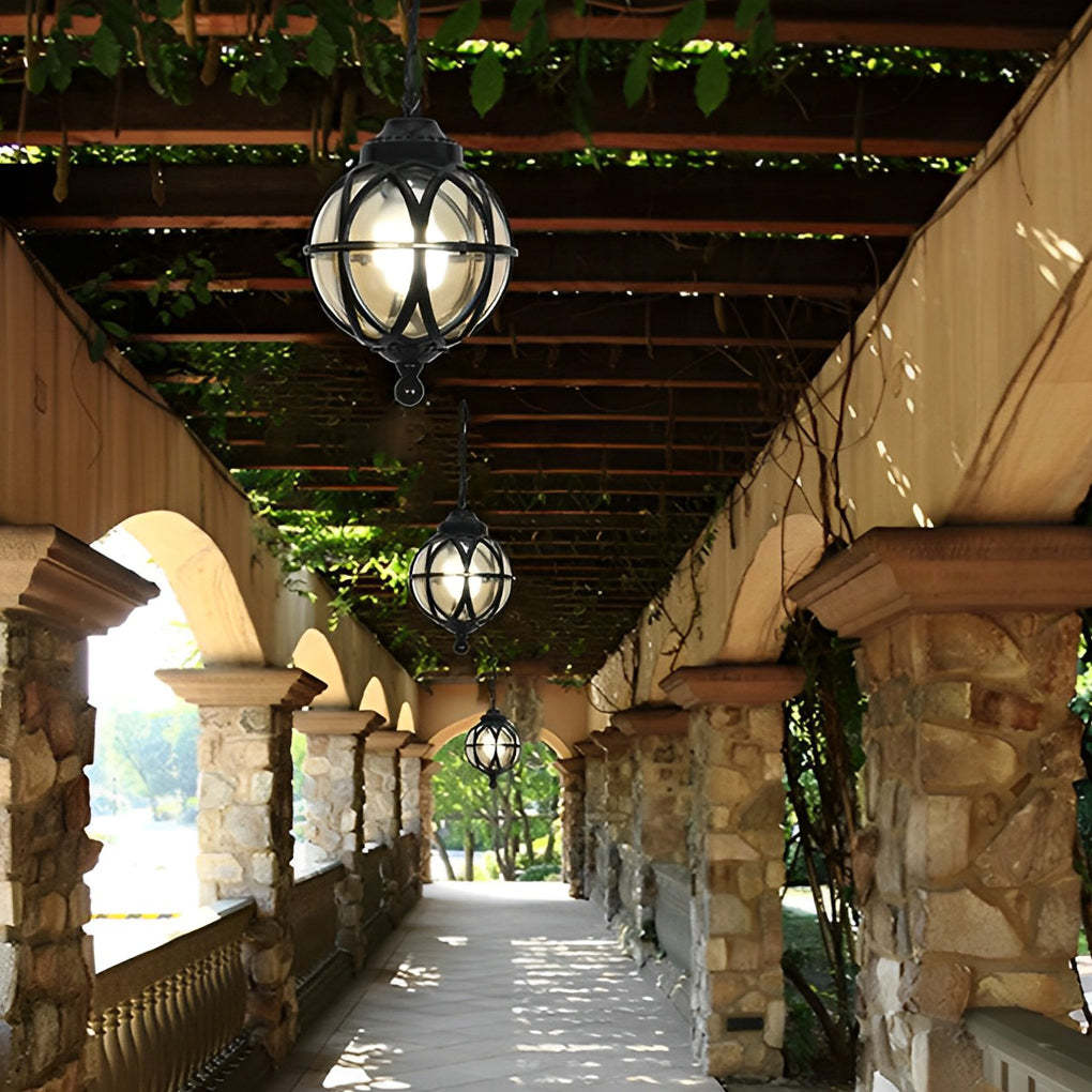 European-style Retro Pendant Aluminum Glass Hanging Ball Outdoor Ceiling Light-Lighom