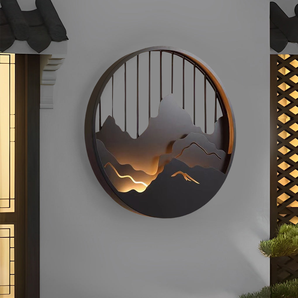 Round Mountain Scenery LED Waterproof Outdoor Wall Sconce Lighting-Lighom
