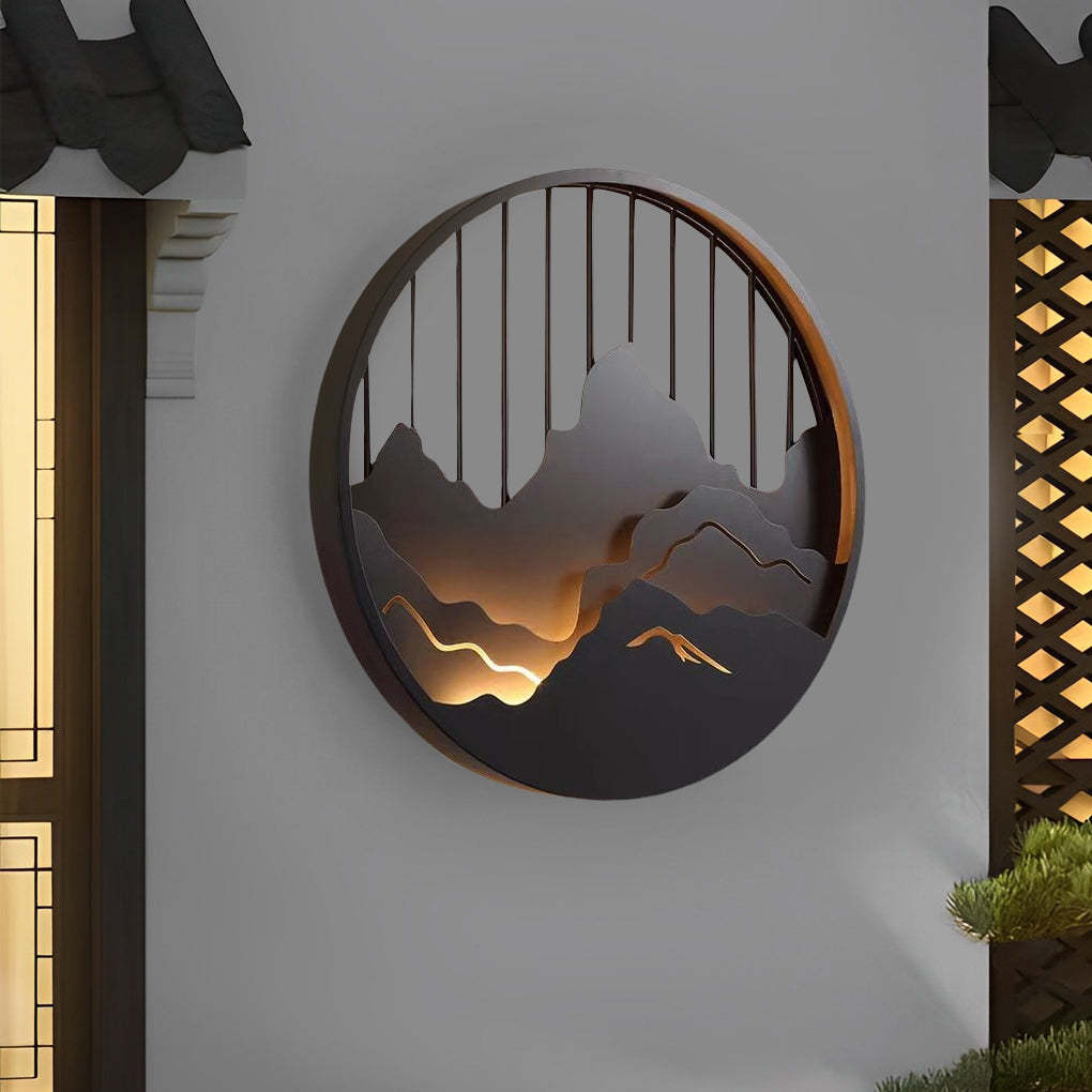 Round Mountain Scenery LED Waterproof Outdoor Wall Sconce Lighting-Lighom