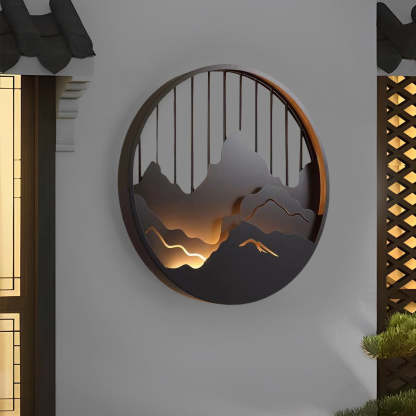 Round Mountain Scenery LED Waterproof Outdoor Wall Sconce Lighting-Lighom