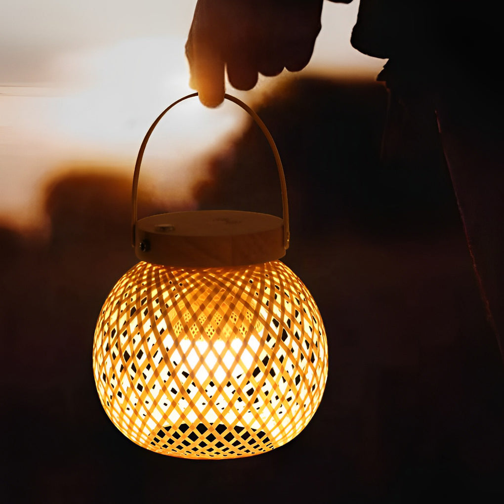Rustic Portable Woven Bamboo Lantern Lamp