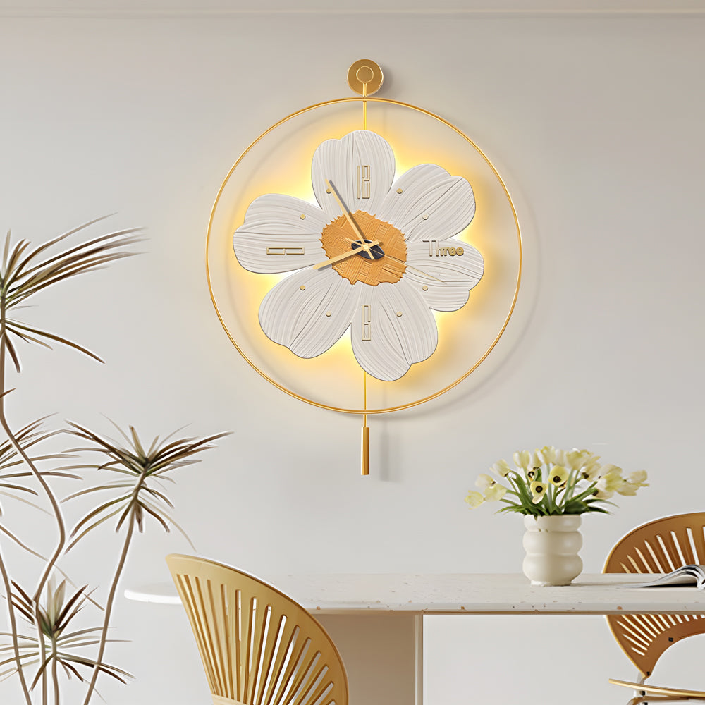 Round Metal Battery Operated LED Flower Wall Clock-Lighom