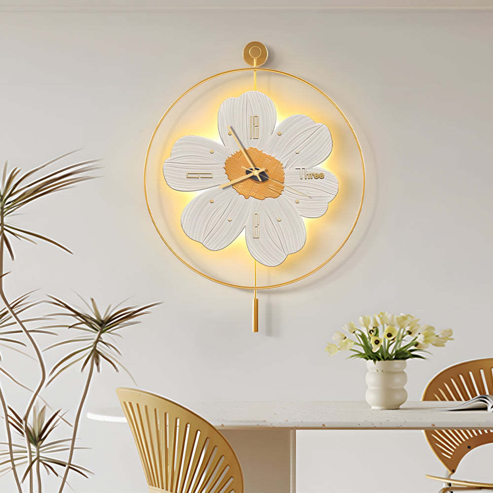 Round Metal Battery LED Flower Wall Clock