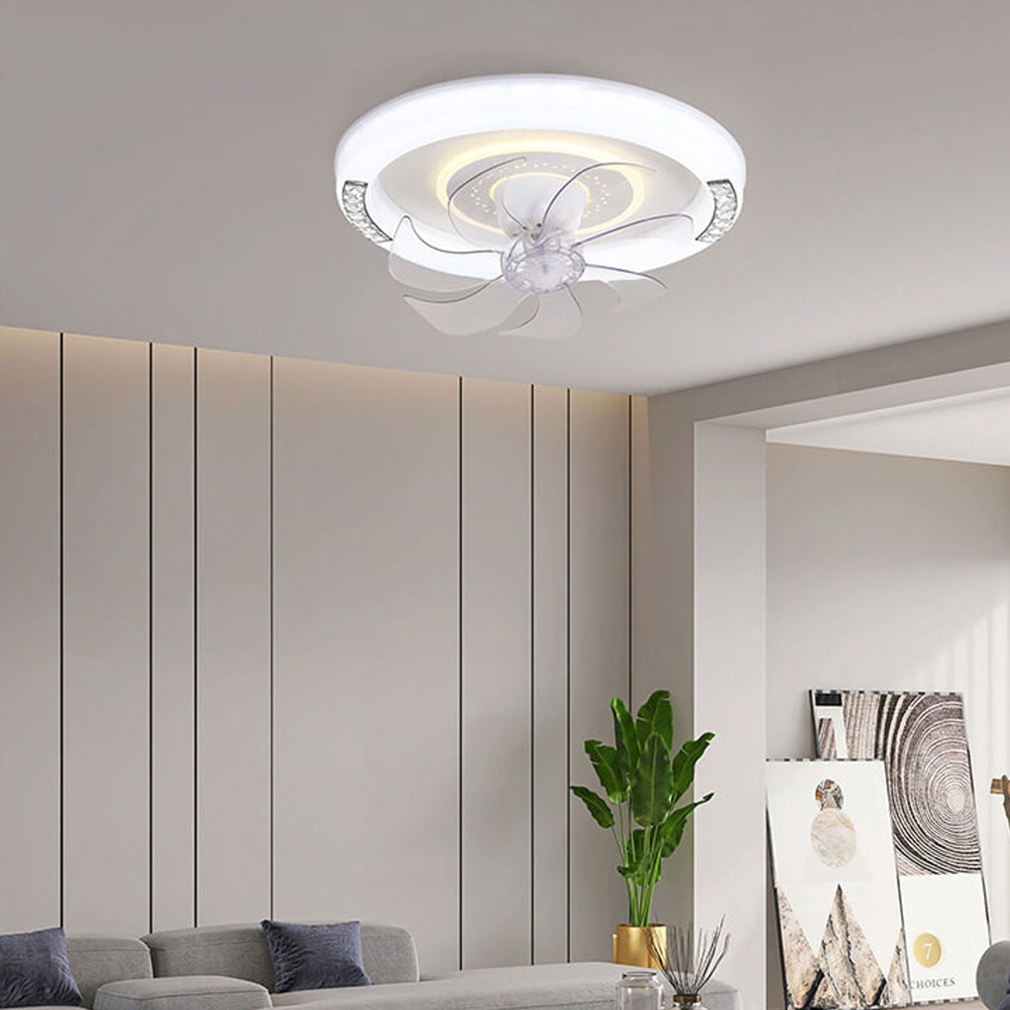Minimalist Acrylic Round Smart LED Flush Mount Fan Light