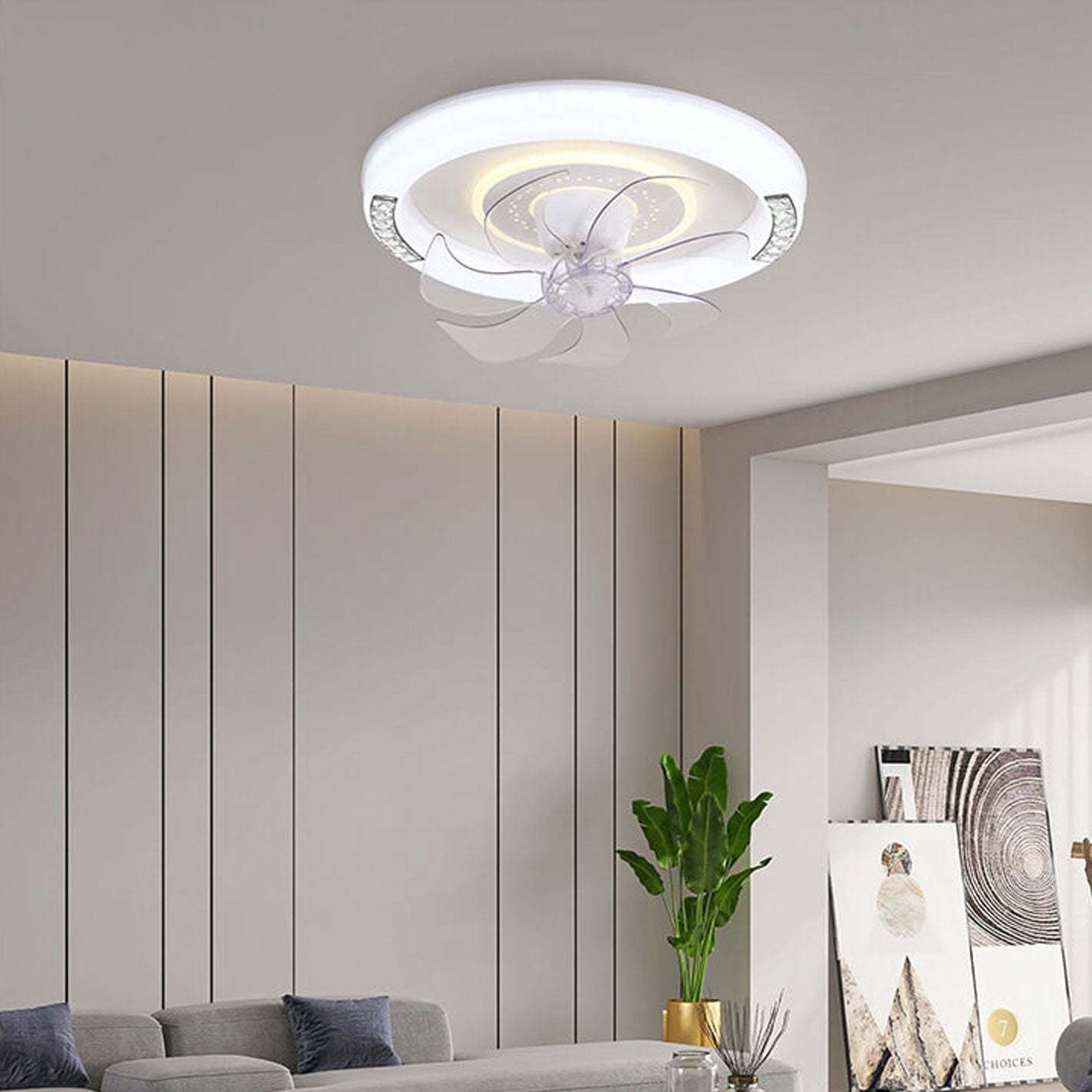 Minimalist Acrylic Round Smart LED Flush Mount Fan Light
