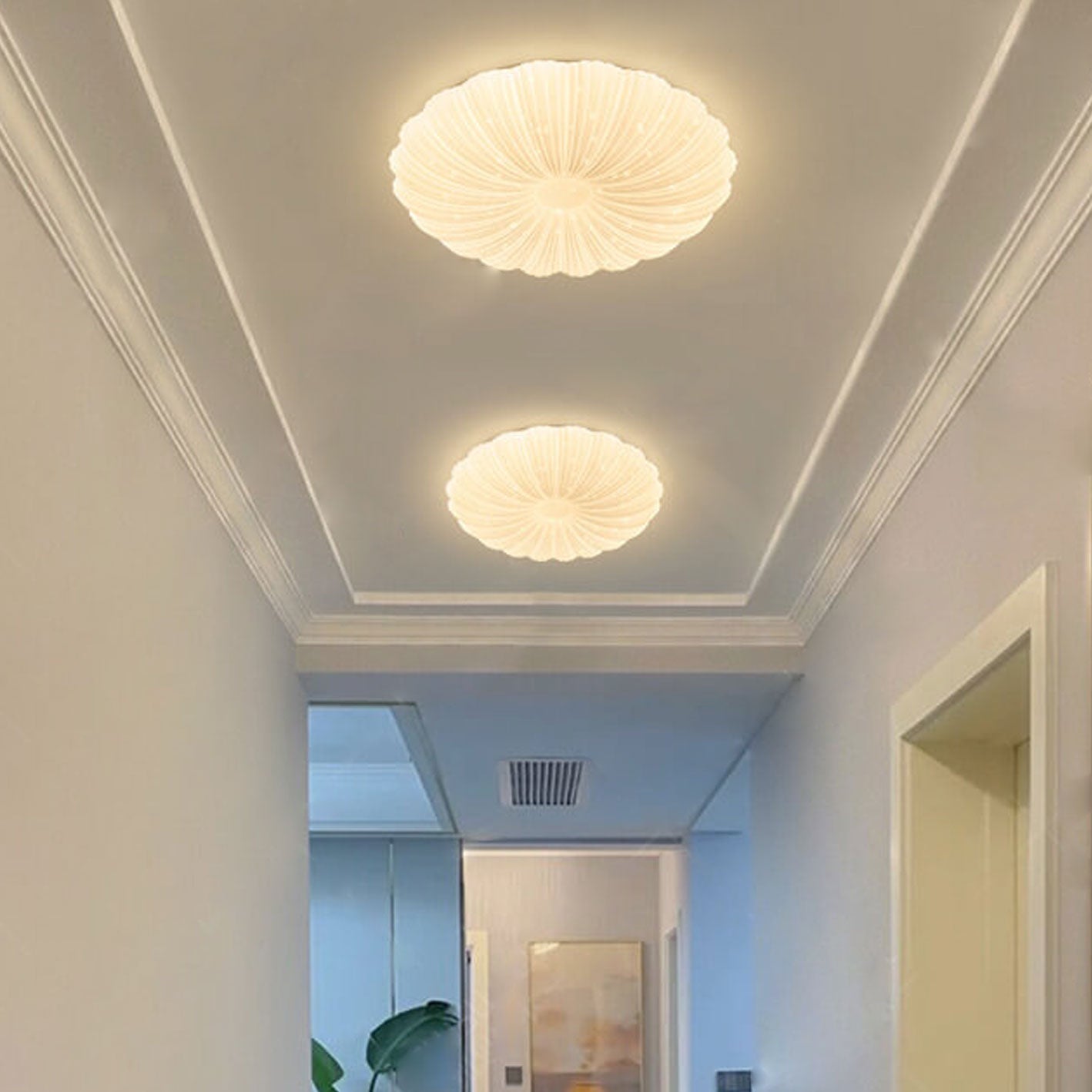 Minimalist shell round white acrylic flush mount lighting, Lighom — 10.63" W x 3.54" H / Warm White (3000K) / 220V-240V...