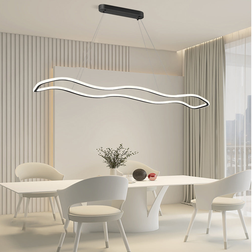 Lighom modern hanging long black pendant lighting in metal — 31" L x 8" W / Cool White (6000K) / Matte Black