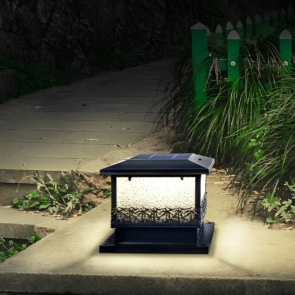Square Black LED Modern Solar Fence Post Light