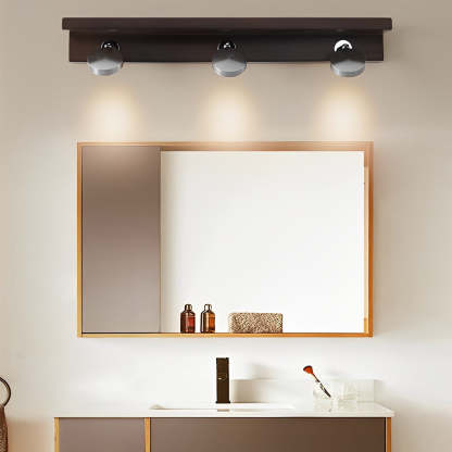 2/3-Light Wood Bathroom Vanity Light with Adjustable Iron Spotlight and Fixed Glass Shades-Lighom