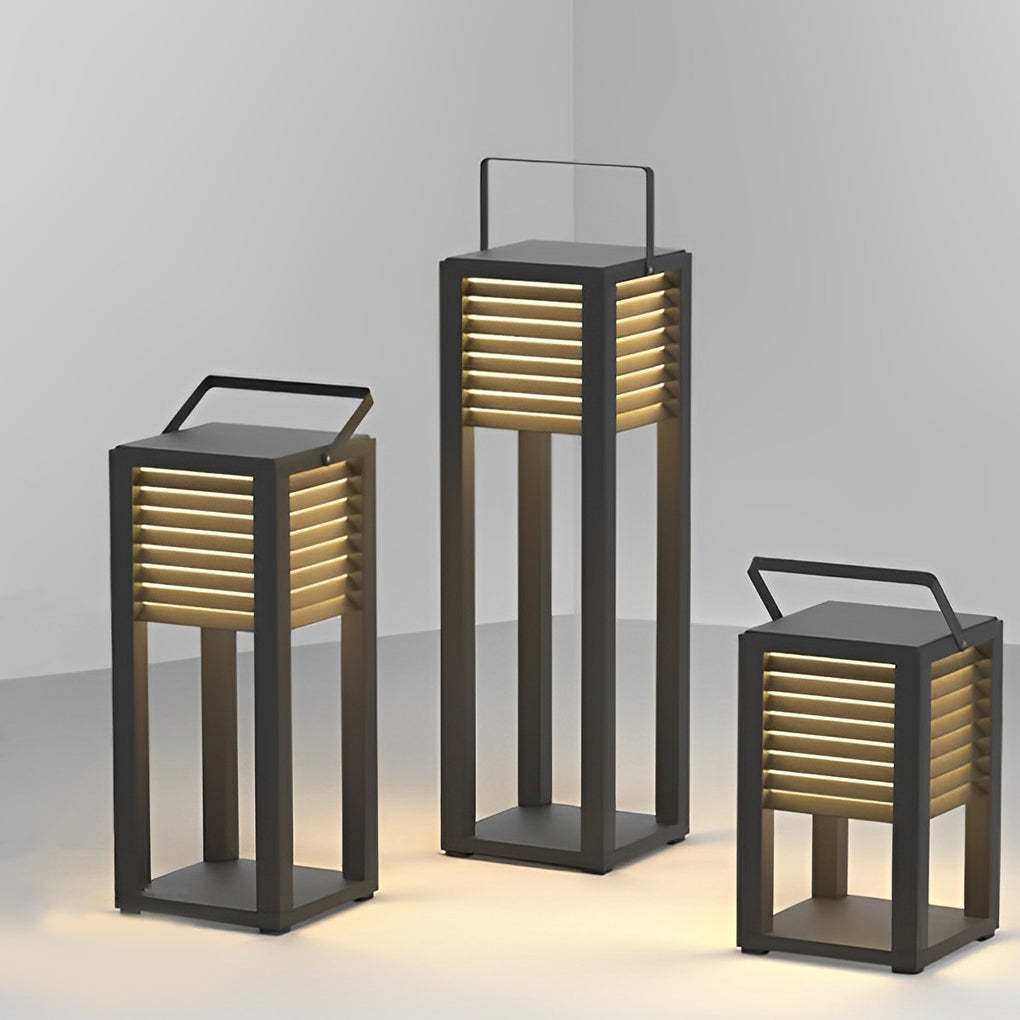 Square LED Black Modern Portable Solar Lawn Lamp