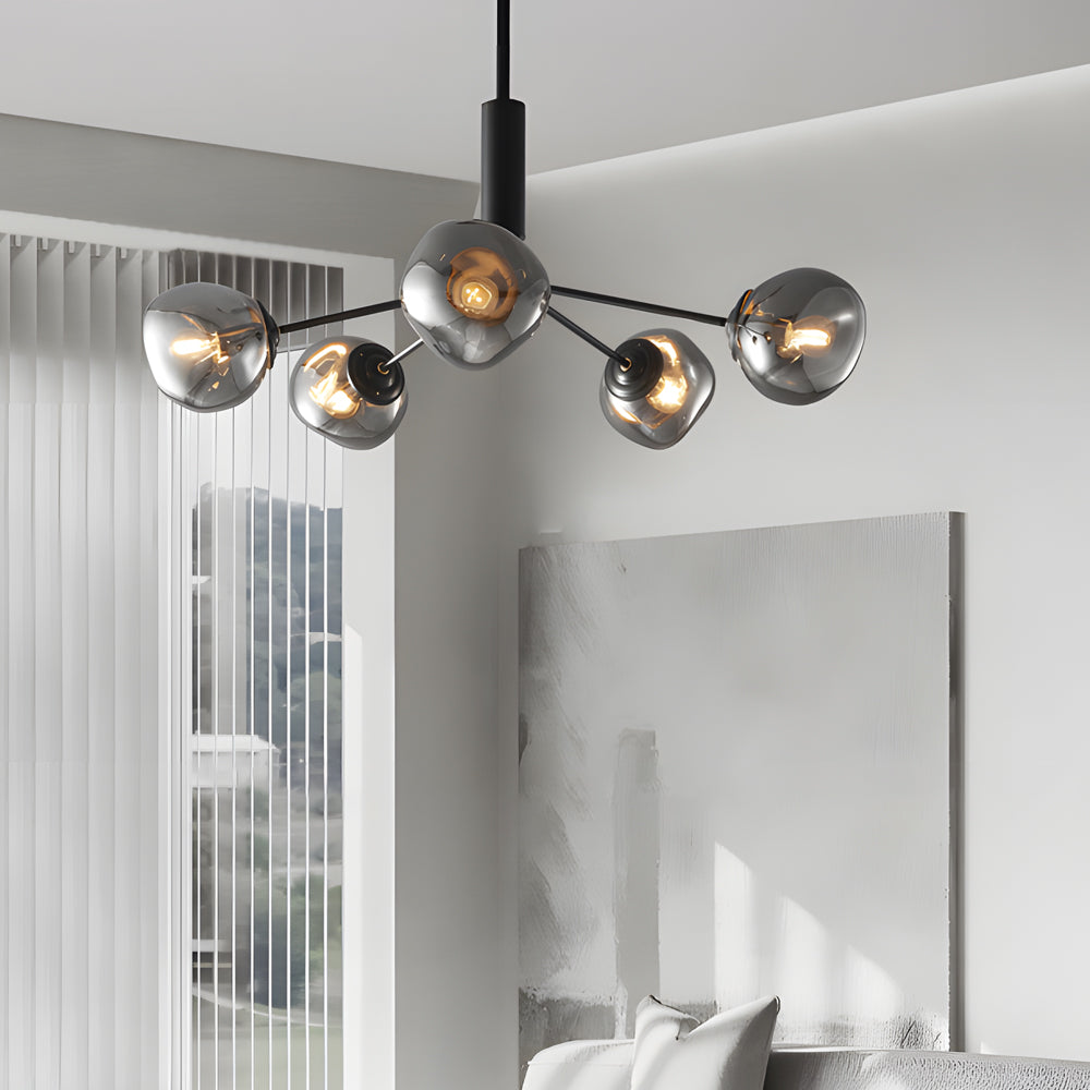 Modern molecule 8-light gray glass chandeliers, Lighom — 5-Light