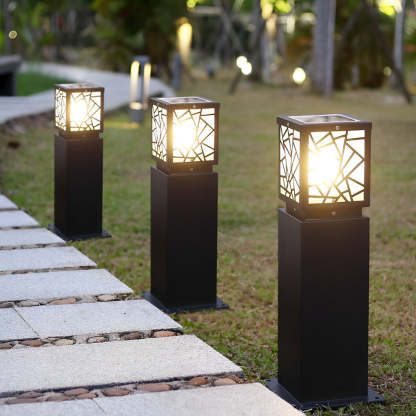 Retro LED Waterproof Black Modern Solar Path Lights Outdoor Lawn Light-Lighom
