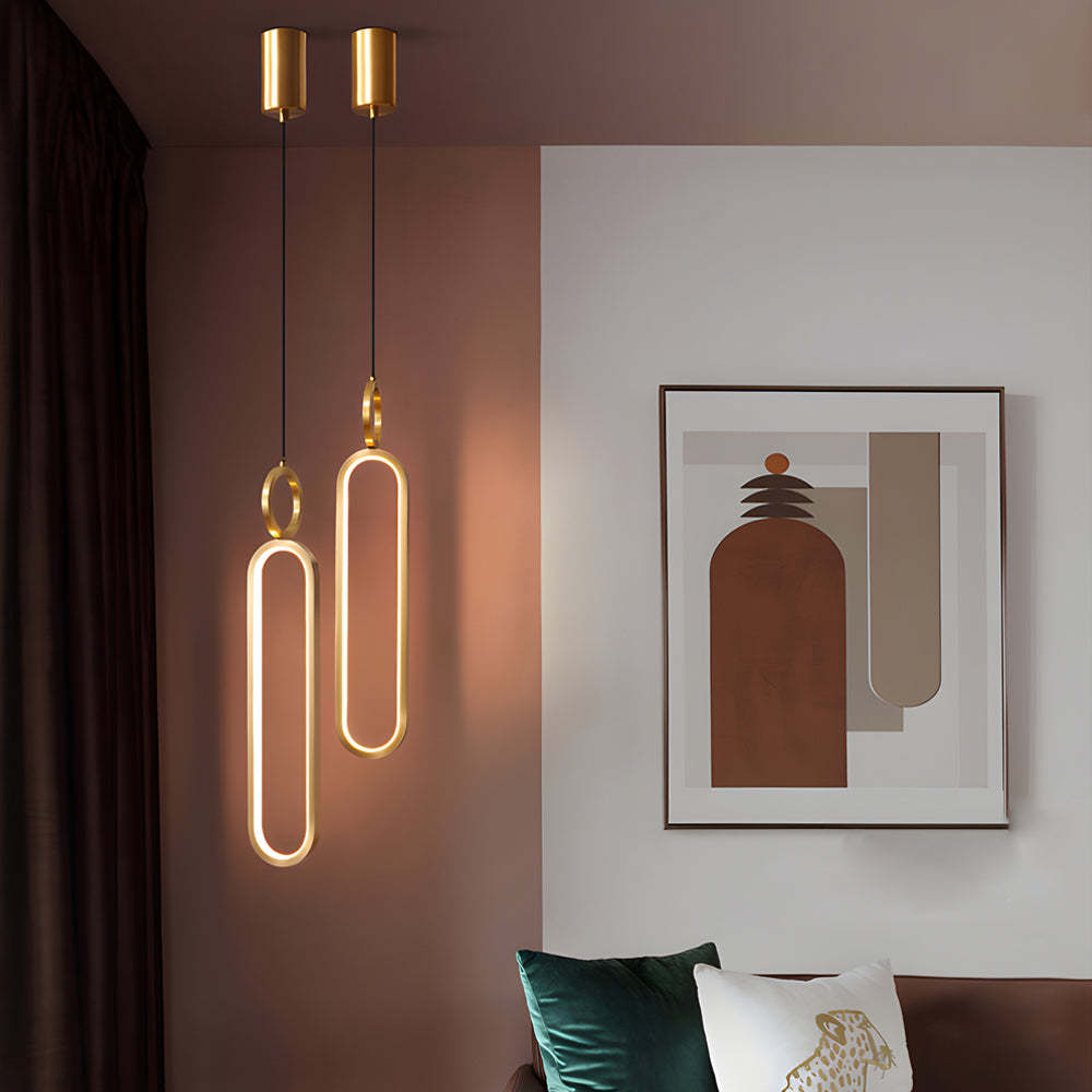 Minimalist Long Oval Ring LED Copper Modern Pendant Light