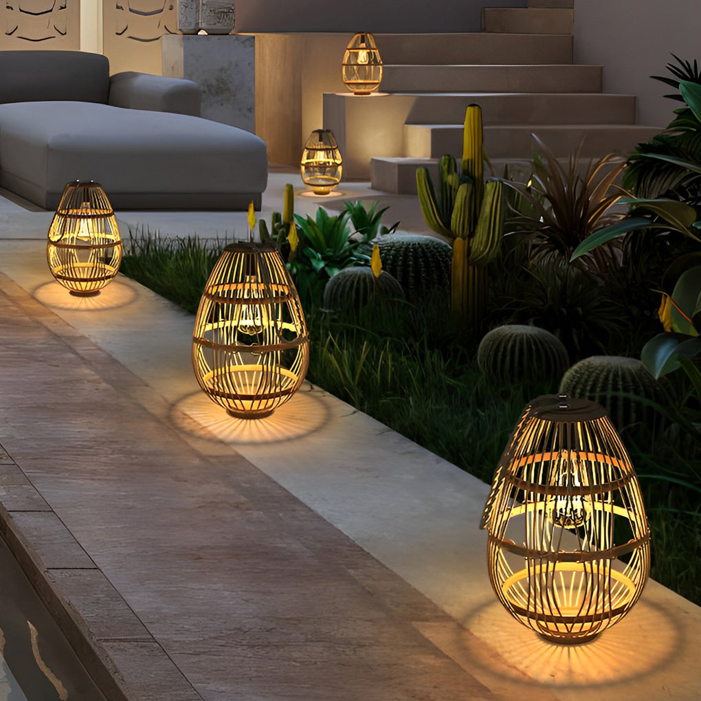 Portable Rattan Wood LED Modern Solar Garden Lamp