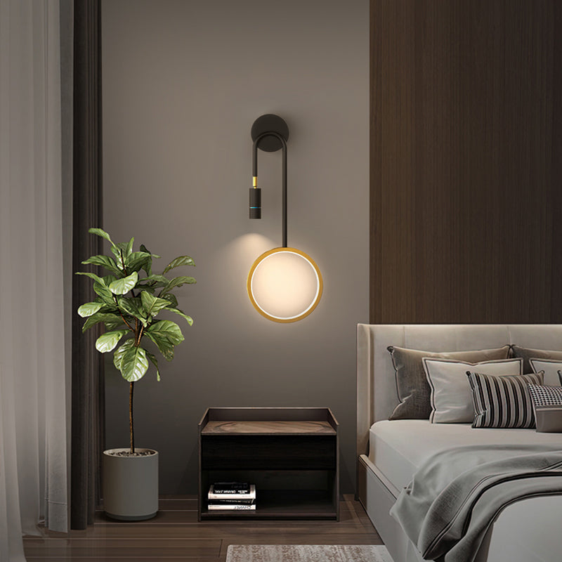 Modern ring spotlight black wall sconces in synthetic — With Spotlight / Right