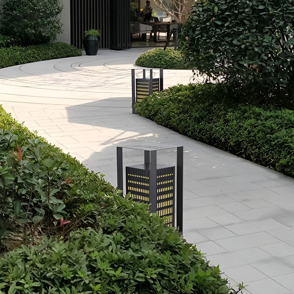 Black Industrial Cuboid LED Outdoor Pathway Lantern
