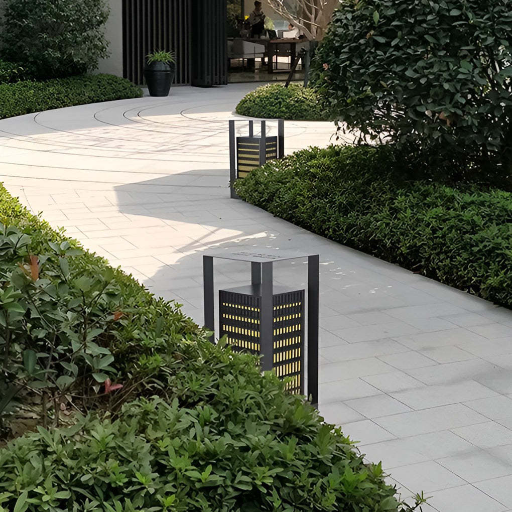 Black Industrial Cuboid LED Outdoor Pathway Lantern