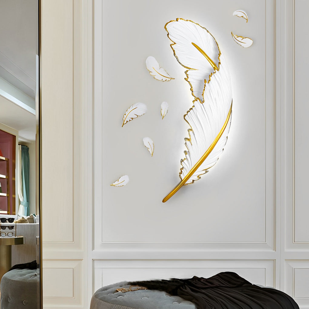 Modern Art Decorative Resin Feather LED Strip Dimmable White Wall Sconces-Lighom