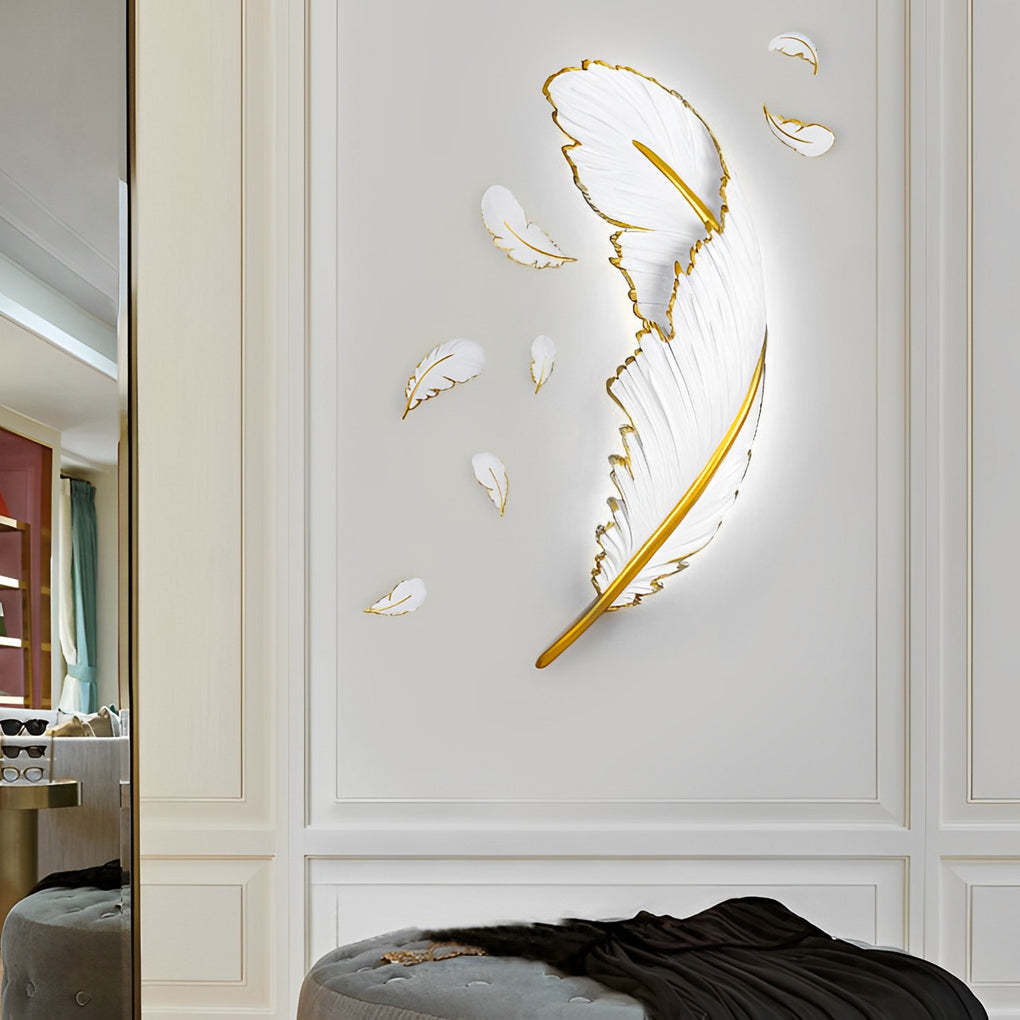 Modern Art Decorative Resin Feather LED Strip Dimmable White Wall Sconces-Lighom
