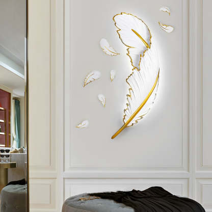 Modern Art Decorative Resin Feather LED Strip Dimmable White Wall Sconces-Lighom