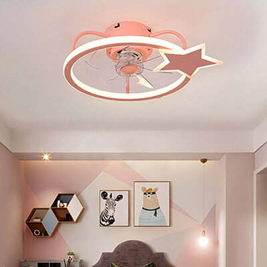 Childlike Star Dolphin Quiet LED Flush Mount Fan Light