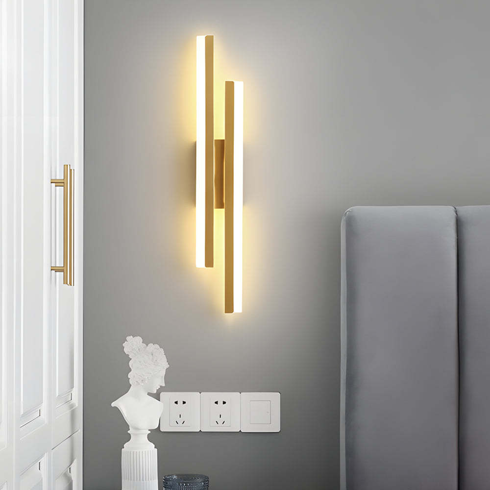Modern 2-Light Linear LED Wall Lamp with 3-Step Dimming - Black/Gold Wall Sconce-Lighom