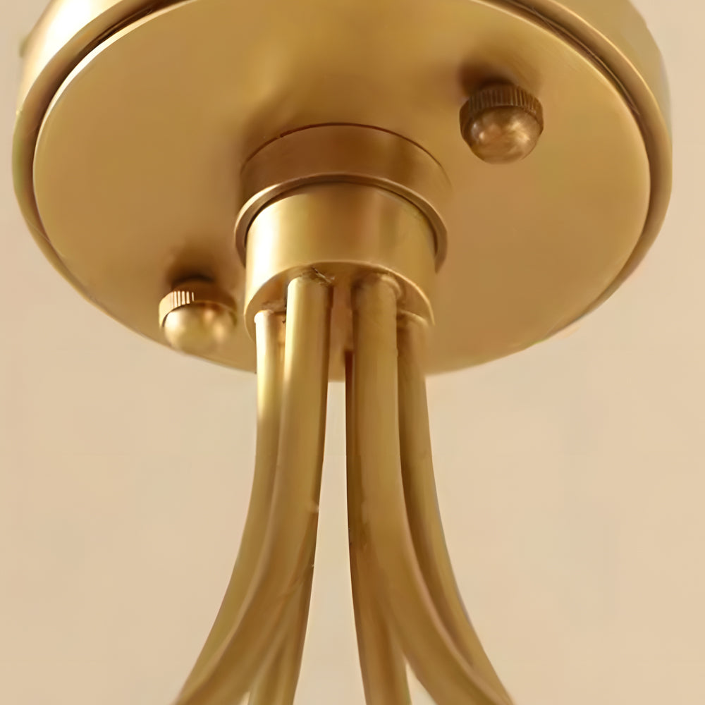 Modern Brass Carved Glass Semi-Flush Ceiling Light
