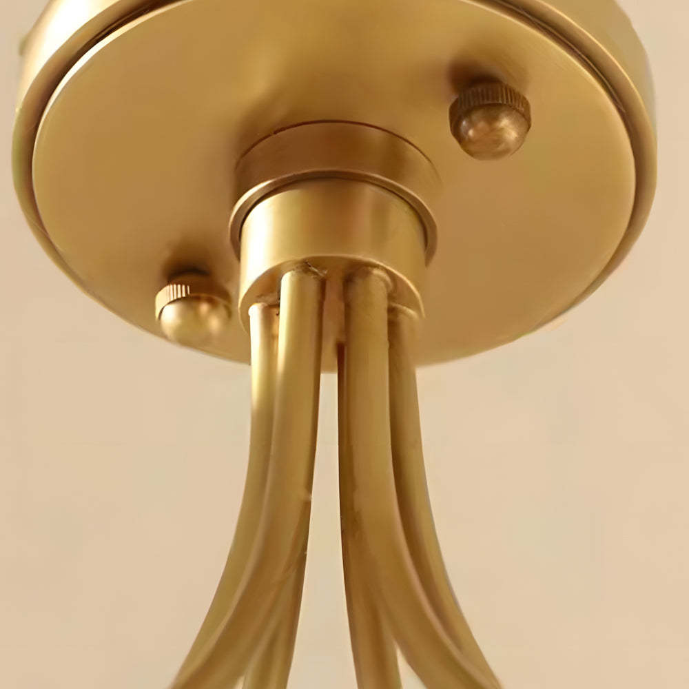 Modern Brass Carved Glass Semi-Flush Ceiling Light