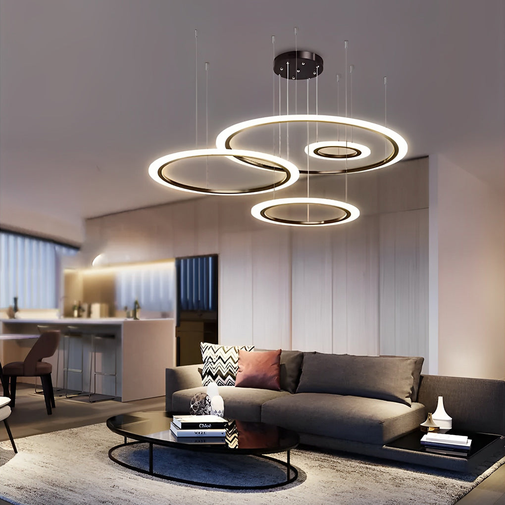 Modern 4-circle artistic black synthetic chandeliers, Lighom — Matte Black