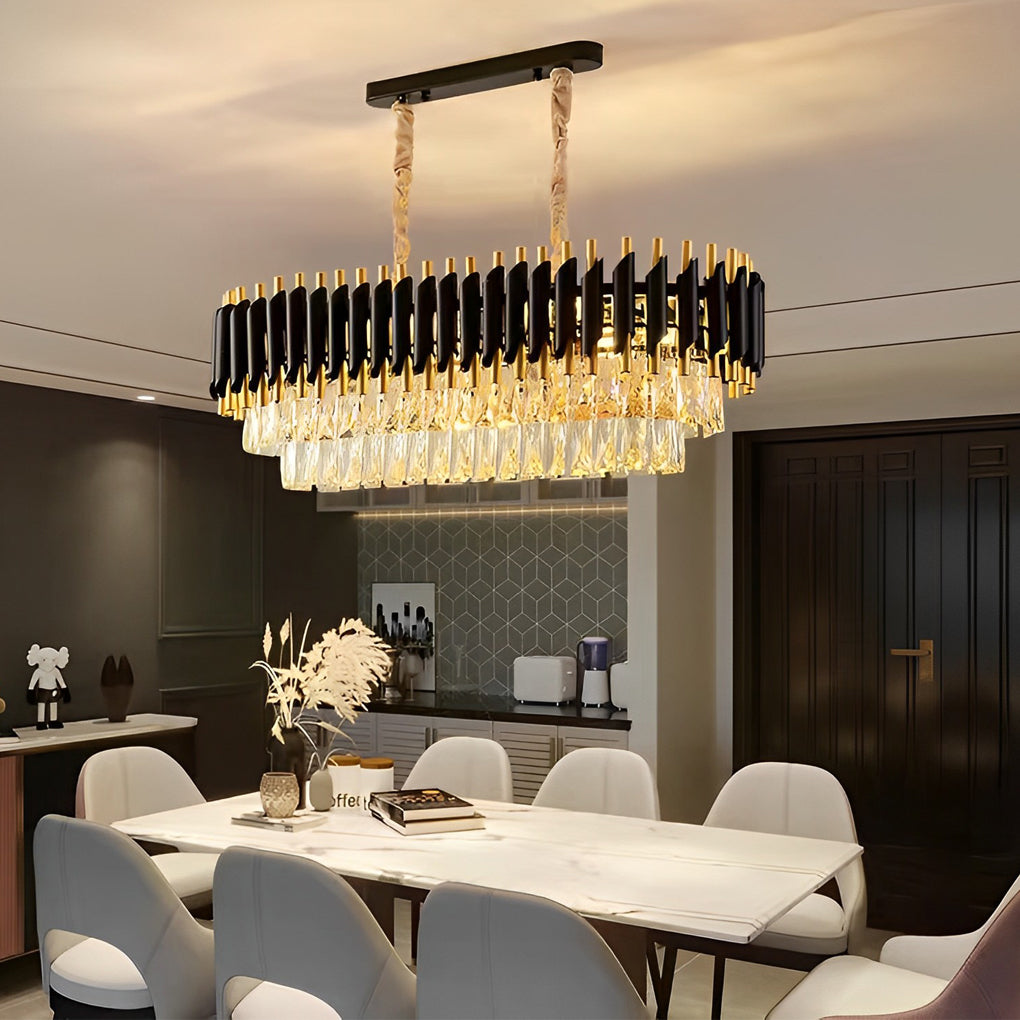 Round Oval Crystal Dimmable Postmodern Chandelier — Round / Black