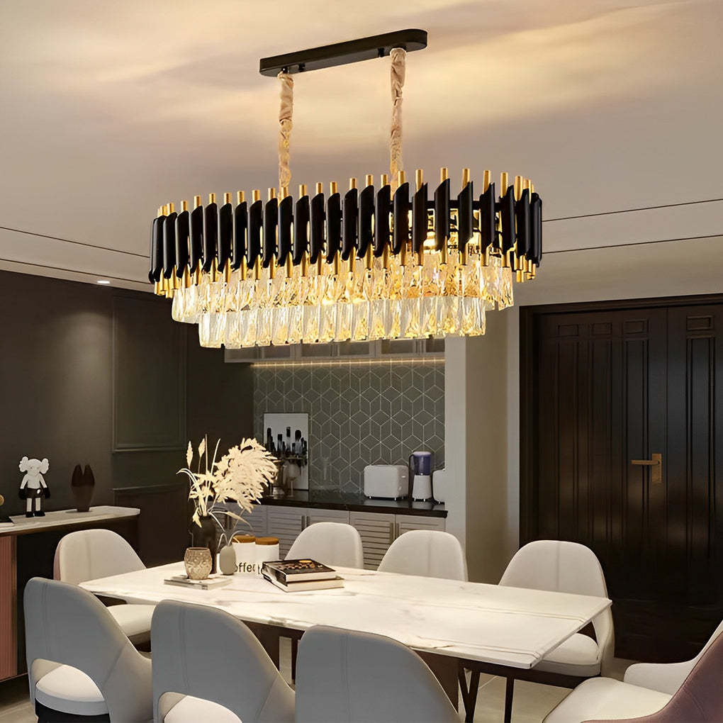 Round Oval Crystal Dimmable Postmodern Chandelier — Round / Black