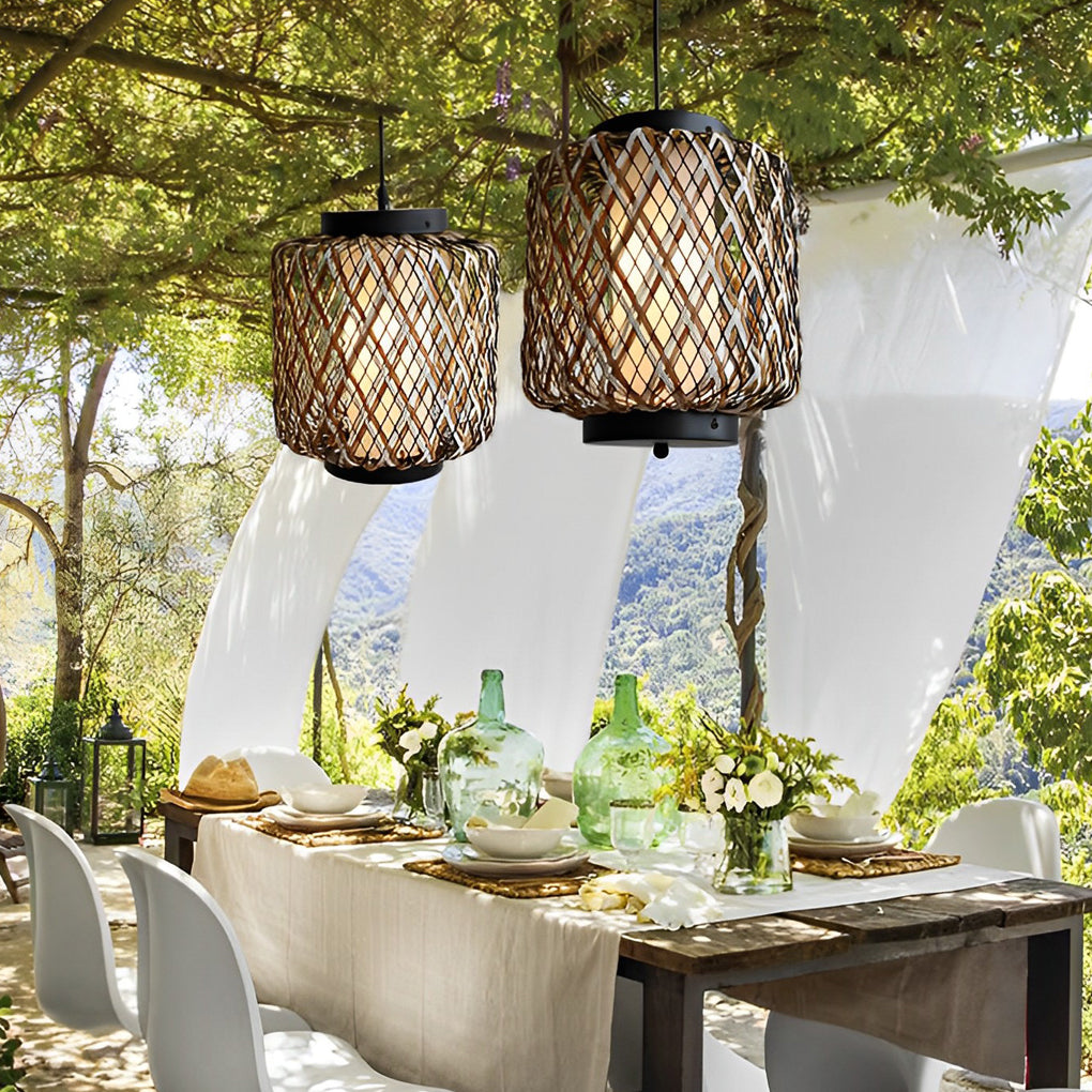 Rattan Waterproof Rustic Modern Outdoor Chandelier Pendants Ceiling Lights-Lighom