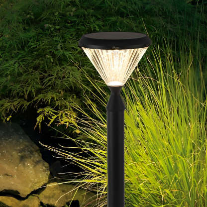 Round Waterproof Light Control LED Black Modern Solar Outdoor Lights-Lighom