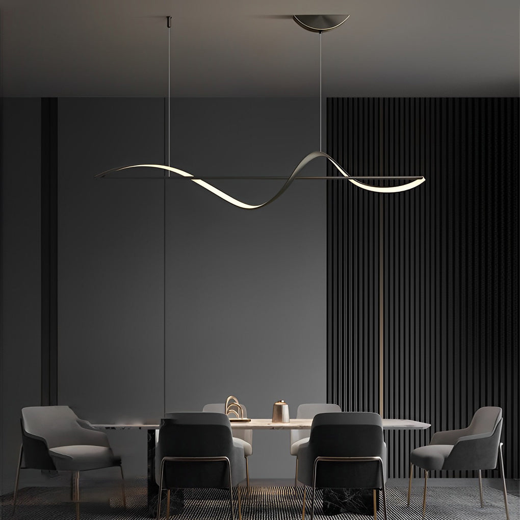 Minimalist Wave Strip LED Copper Modern Dining Chandelier