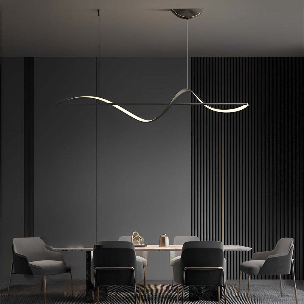 Minimalist Wave Strip LED Copper Modern Dining Chandelier