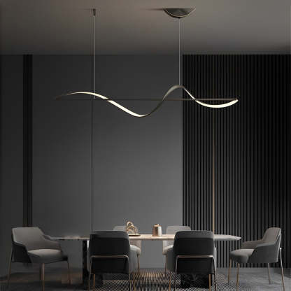 Minimalist Wave Strip LED Copper Modern Dining Chandelier