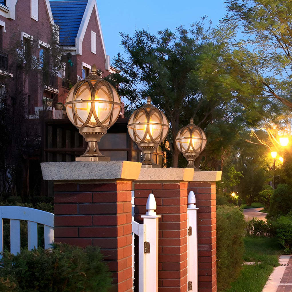 Round Glass E27 Waterproof European Style Outdoor Post Caps Lights-Lighom