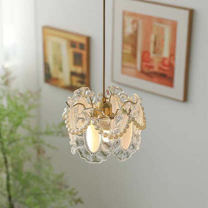 Glass Feathers Seashells Three Step Dimming French Style Chandelier-Lighom