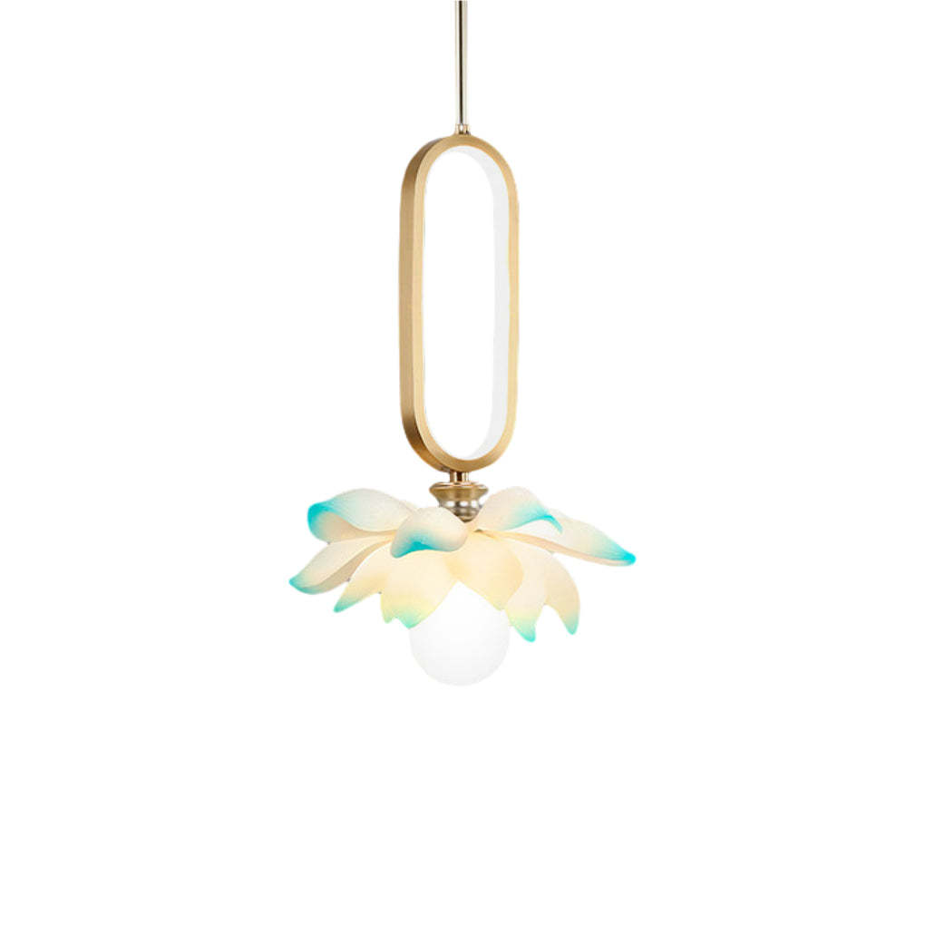 Lotus Flower Luminous Copper Oval Ring LED Pendant