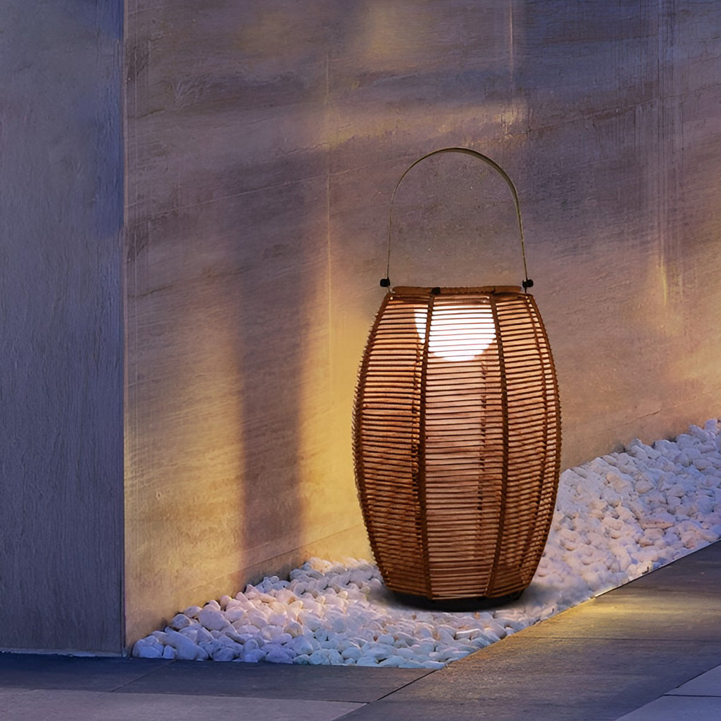 Rattan Lantern Shaped LED Waterproof Portable Modern Outdoor Floor Lamp-Lighom